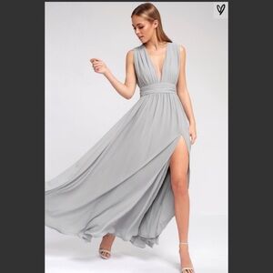 Bridesmaid Lulu's Heavenly Hues Maxi Dress in Light Grey